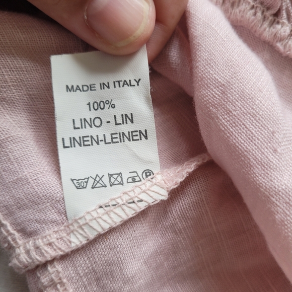 Saga Linen Cropped Tunic Blouse Womens One Size Soft Pink Lagenlook Ruffle Hem - Picture 7 of 8